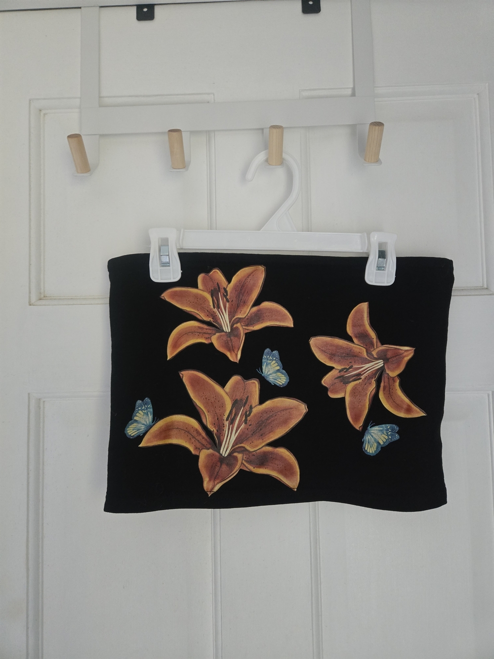 Edikted Black Tube Top with Golden Orange Lily Print